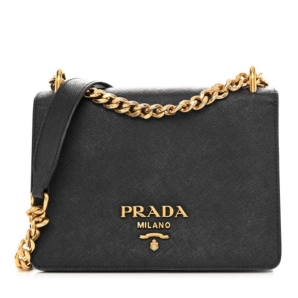 Prada Saffiano Soft Calfskin Chain Crossbody Bag Black